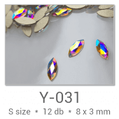 Profinails forma strasszkövek #Y-031 Crystal AB 12 db (8x3 mm búza)