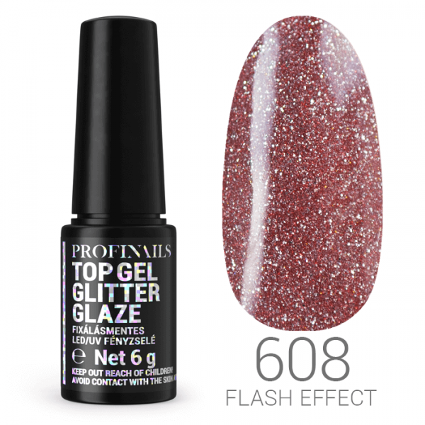 Profinails Top Gél Glitter Glaze Flash Effekt fixálásmentes LED/UV fényzselé 6g No. 608