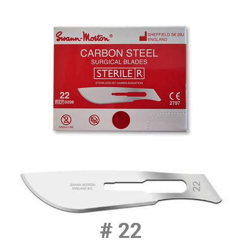 Swann-Morton Sterile Steel Carbon Scalpel Blade No. #22, 100 pcs