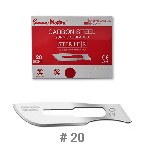 Swann-Morton Sterile Steel Carbon Scalpel Blade No. #20, 100 pcs